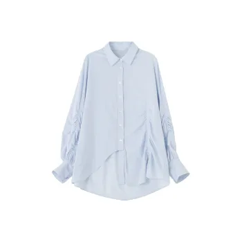 SOON FLOWER Long Sleeved Shirt Women's Blue Stripes Pattern