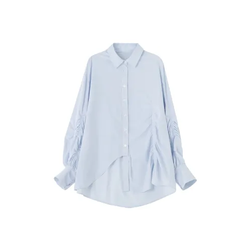 SOON FLOWER Long Sleeved Shirt Women's Blue Stripes Pattern