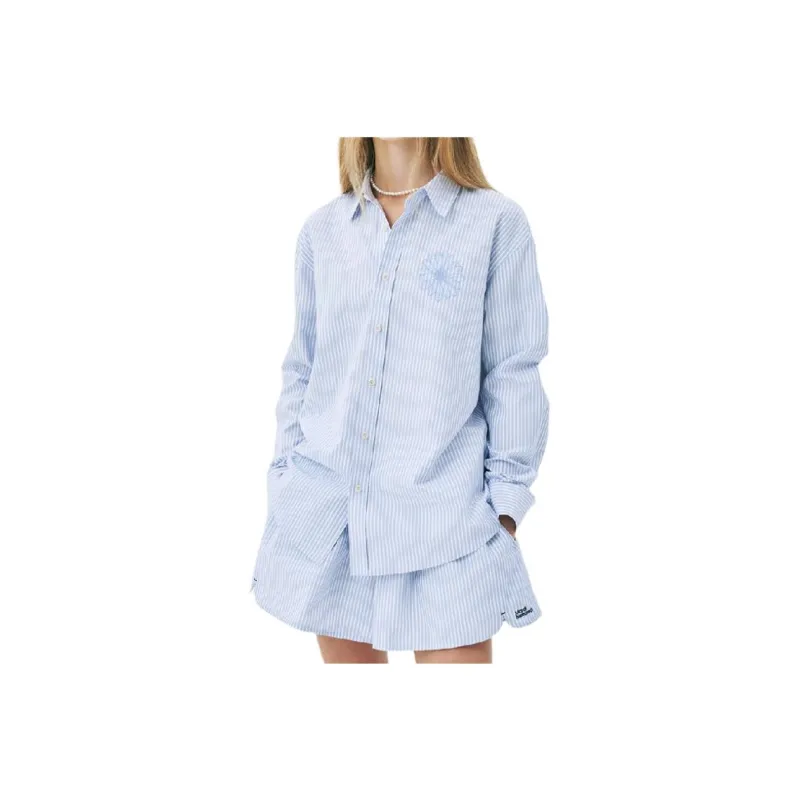 MARDI MERCREDI SS25 COTTON SHIRT STRIPE_NAVY BLUE Shirt Korean Style Women's Marine Blue-0