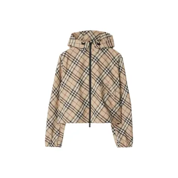 Burberry Checked Hooded Zip Up Jacket