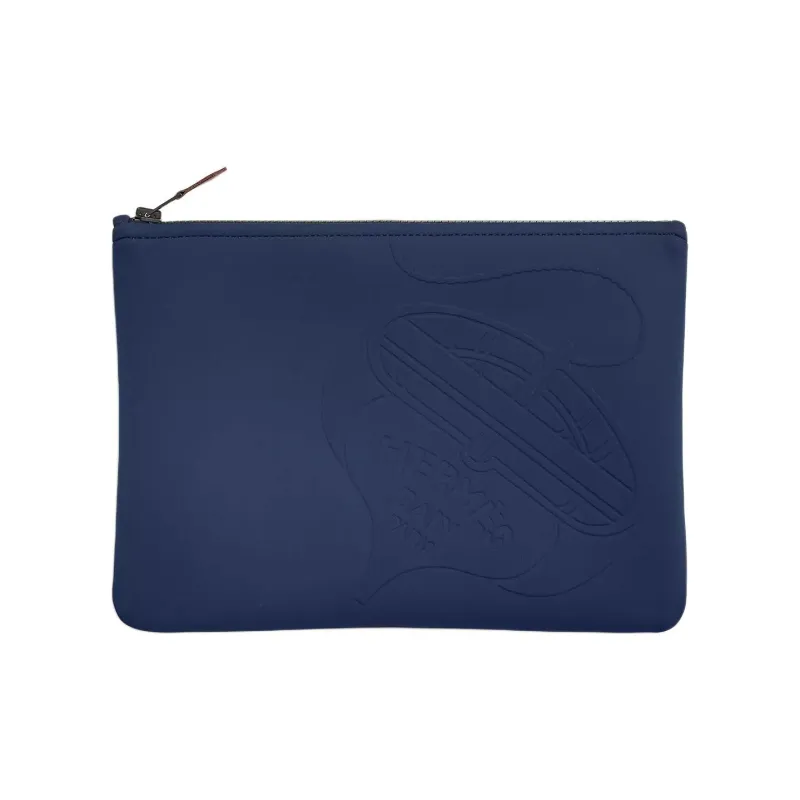 HERMES Neobain Thalassa Polyamide Clutch Medium Size Women's Marine Blue-0