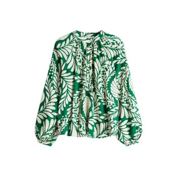H&M Shirt Women's Green/Cream Pattern