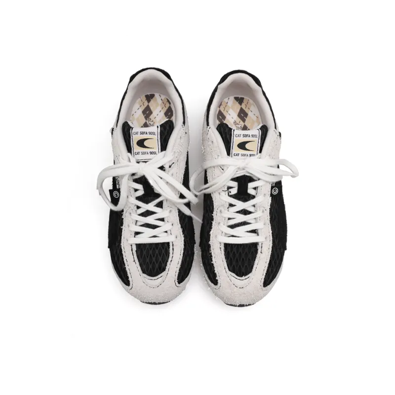 Cat&Sofa Non slip Lightweight Low Top Casual Shoes Unisex Black White-3