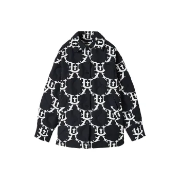 UOOYAA Letter Lapel Loose Fit Down Jacket Women's Black White