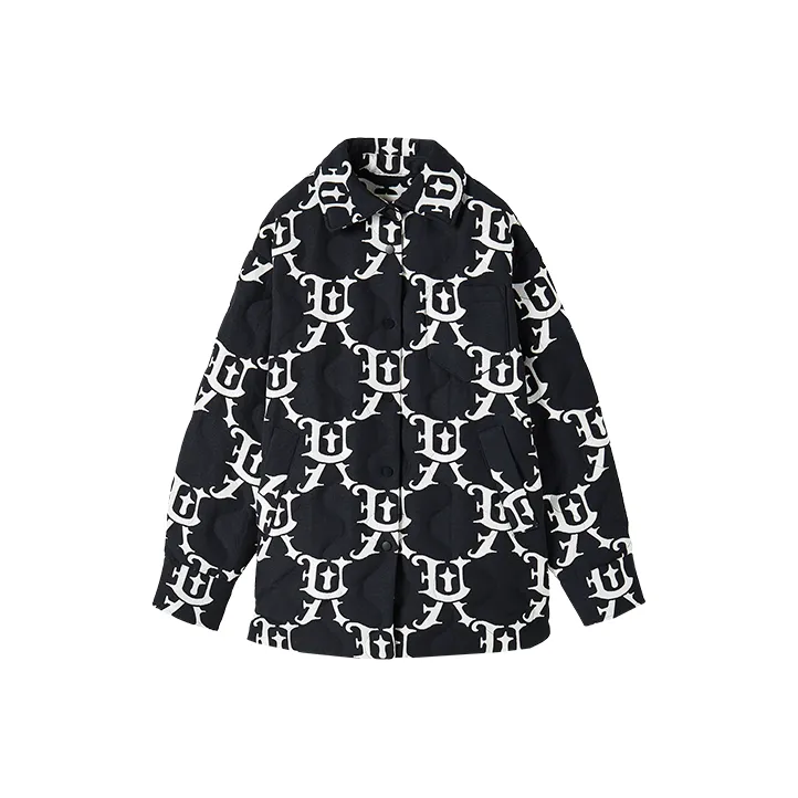 UOOYAA Letter Lapel Loose Fit Down Jacket Women's Black White-0