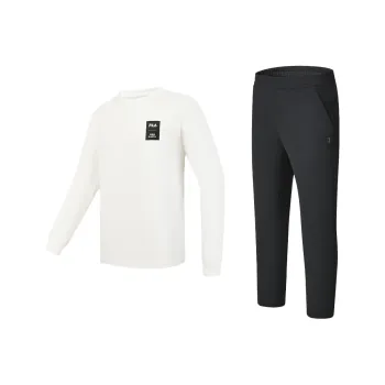 FILA Casual Sportswear Men Clothing Set Snow Top+Black Pants