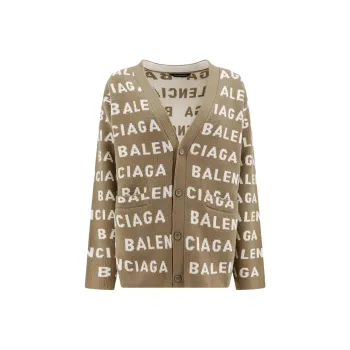 Balenciaga All-Over Logo Intarsia Buttoned Cardigan