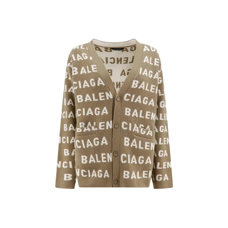 Balenciaga All-Over Logo Intarsia Buttoned Cardigan-0