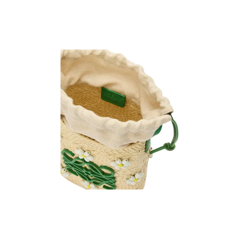 LOEWE Palm Leaf With Cow Leather Shoulder Bag, Crossbody Bag Trumpets Women's Tropical Green & White-3