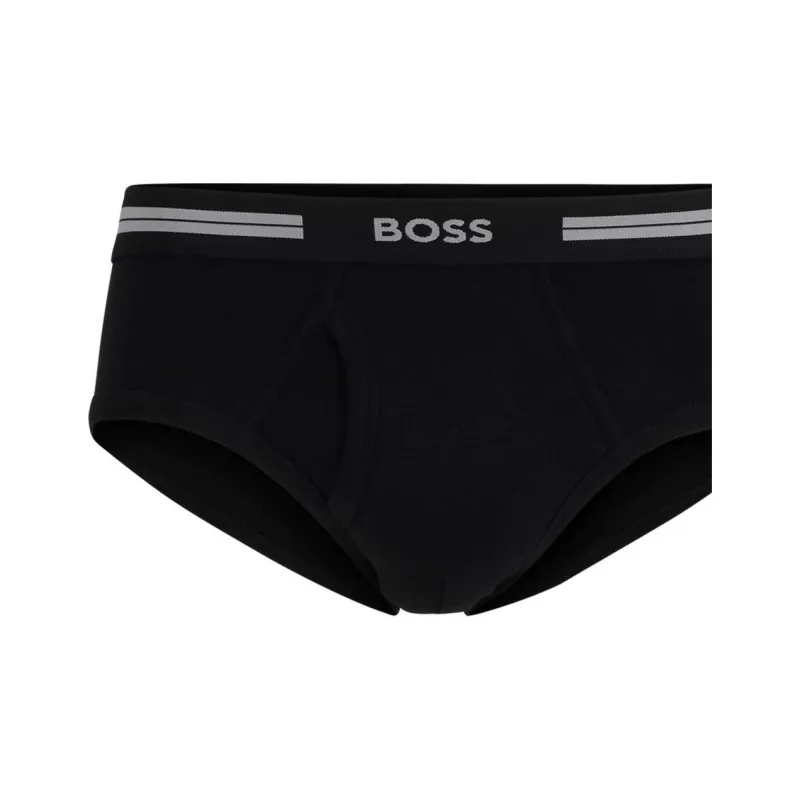 HUGO BOSS Regular-Rise Briefs In Pure Cotton With Logo Waistband Underpants Men's Black-3
