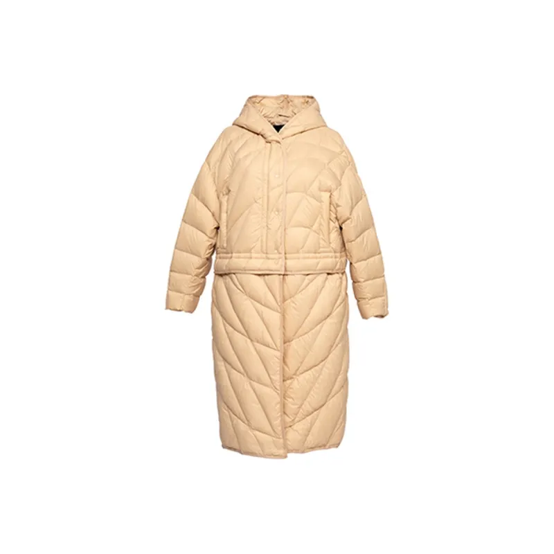ERAL Solid Color Hooded Mid Length Down Jacket Women's-3
