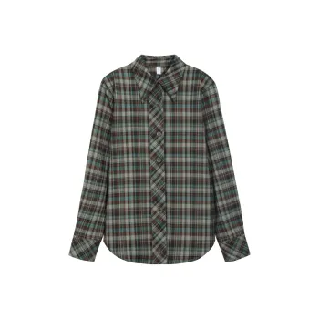 Lucybaily Shirt Women's Green Coffee Plaid