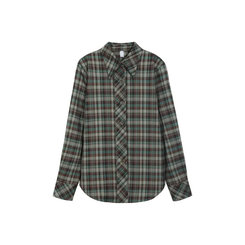 Lucybaily Shirt Women's Green Coffee Plaid-0