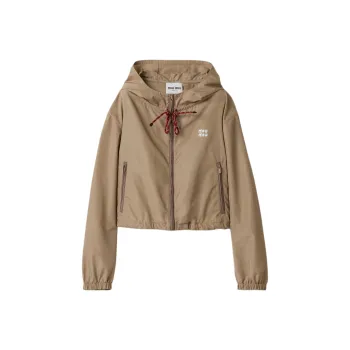 MIU MIU Logo Rubberised Zipped Hooded Jacket