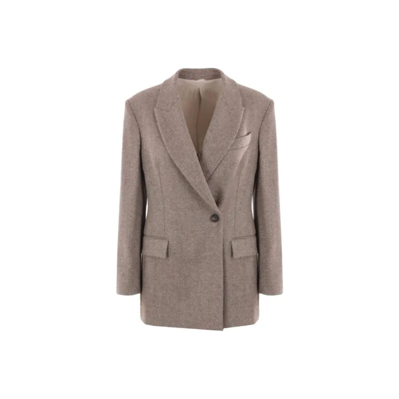Brunello Cucinelli Double Breasted Herringbone Tailored Blazer-0
