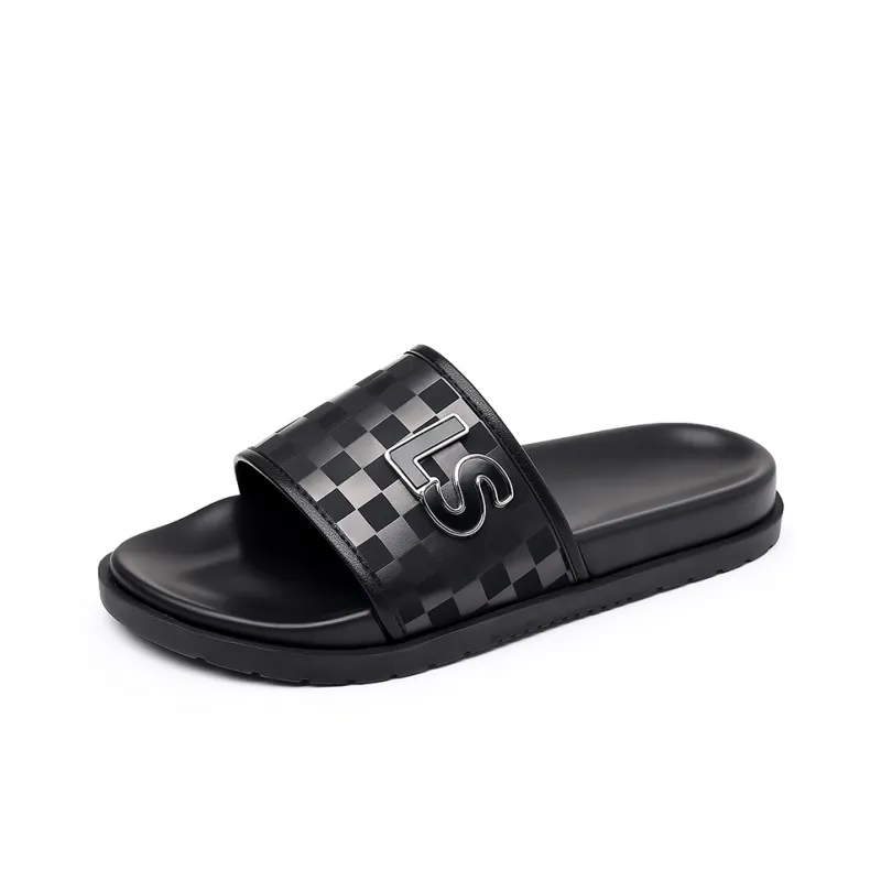 GESENLANG PU Polyurethane Rubber Sole Composite Sole Slip Resistant Odor Resistant Slide Slippers Men's Black-0