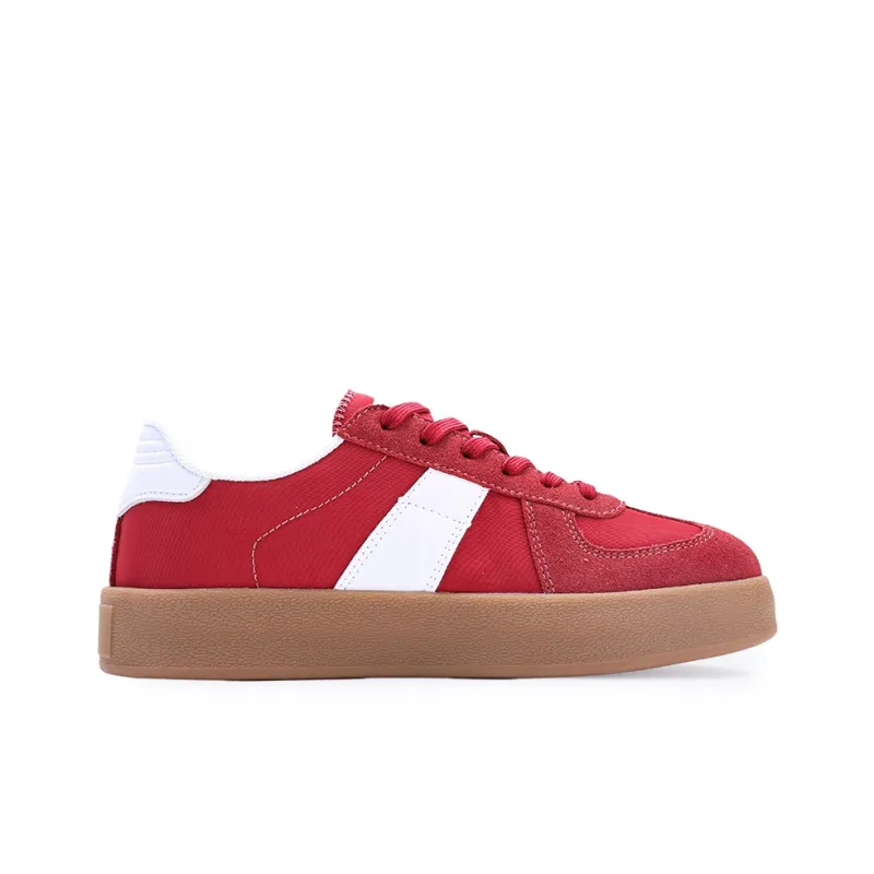 GLO BULL Abrasion Resistant Breathable Height Increasing Low Top Skateboard Shoes Women's Red White-1