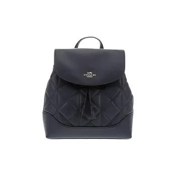 COACH Elle Fabric With Leather Backpack Medium Size Women's Navy Blue