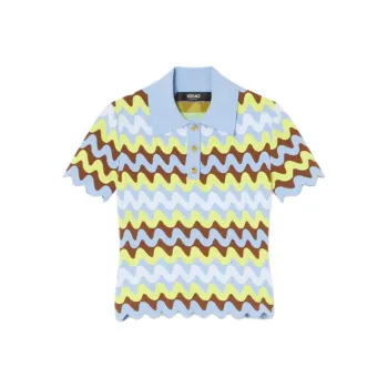 VERSACE Wave Jacquard knit Polo Shirt