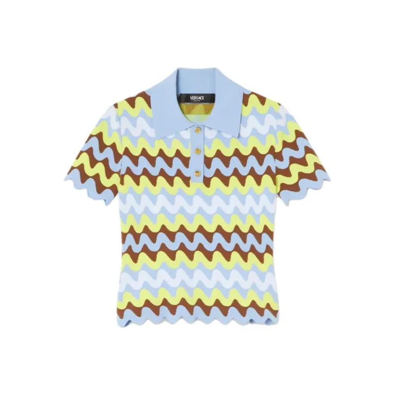 VERSACE Wave Jacquard knit Polo Shirt-0