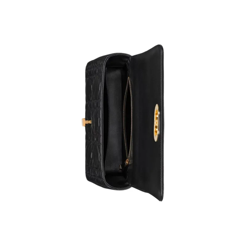 DIOR Caro Sheepskin Shoulder Bag Medium Size Women's Black-4