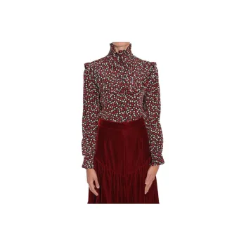 SAINT LAURENT Printed Ruffle Trim Blouse