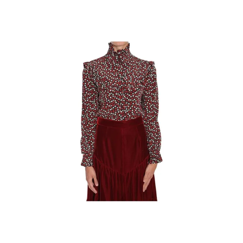 SAINT LAURENT Printed Ruffle Trim Blouse-0