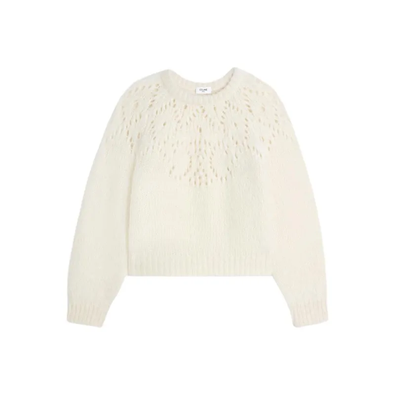 CELINE Crew Neck Sweater In Triomphe Fair Isle Alpaca Wool Pointelle-0