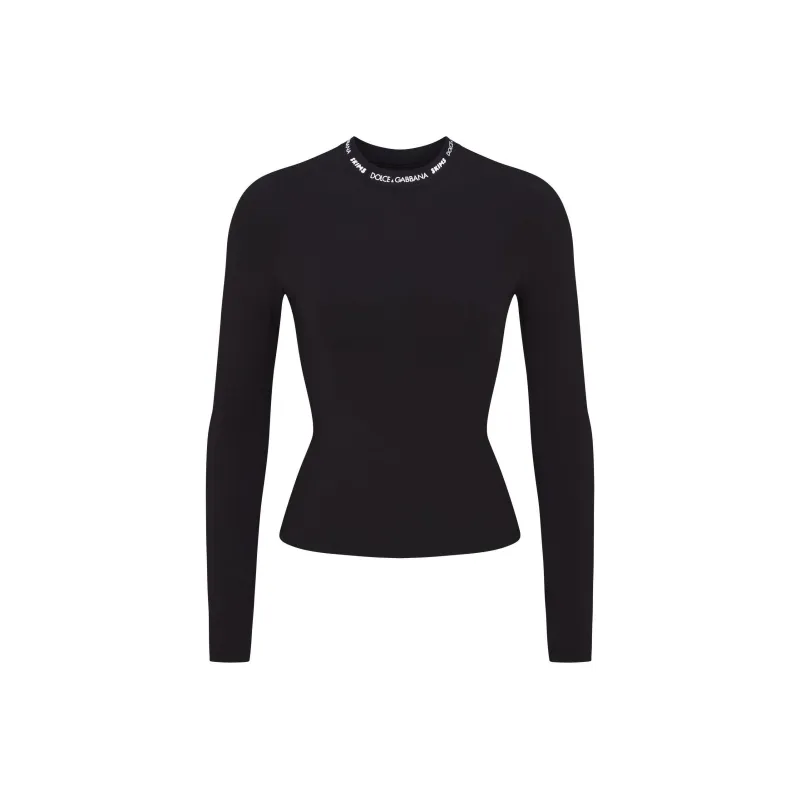 Skims X Dolce&Gabbana Cotton Jersey Long Sleeve T Shirt Onyx-0