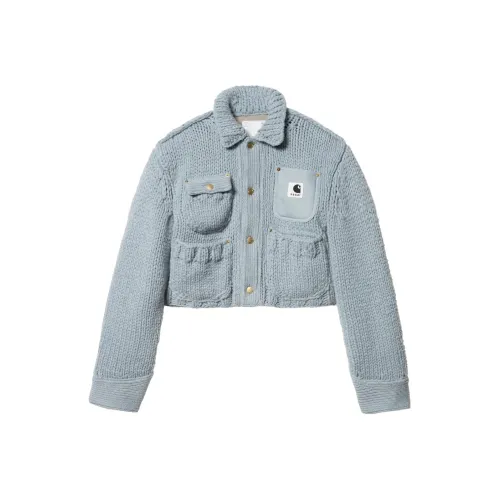 Sacai X Carhartt Wip Women's Knit Michigan Jacket Light Blue