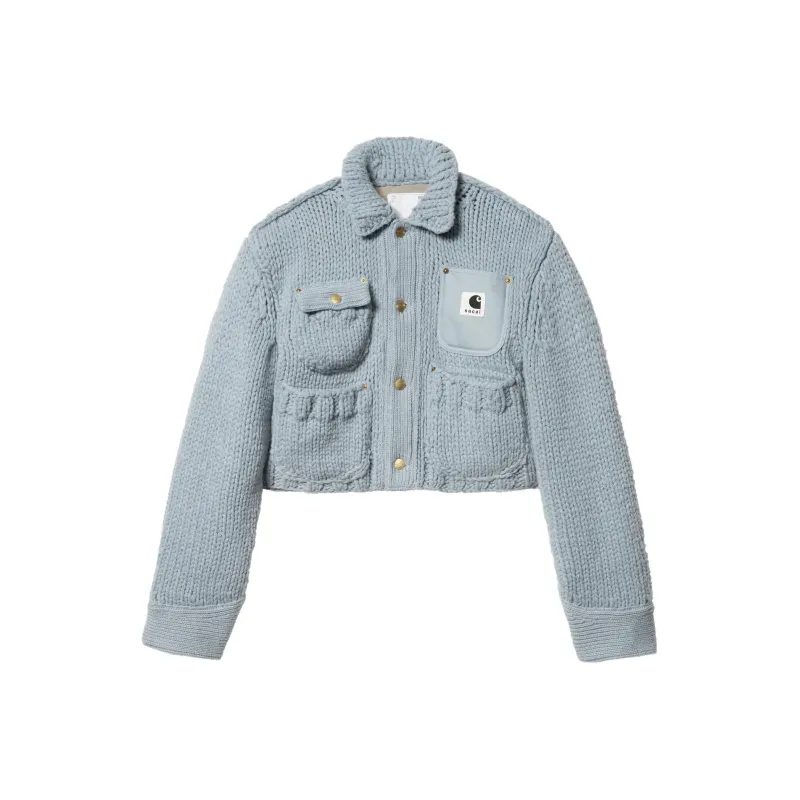 Sacai X Carhartt Wip Women's Knit Michigan Jacket Light Blue-0