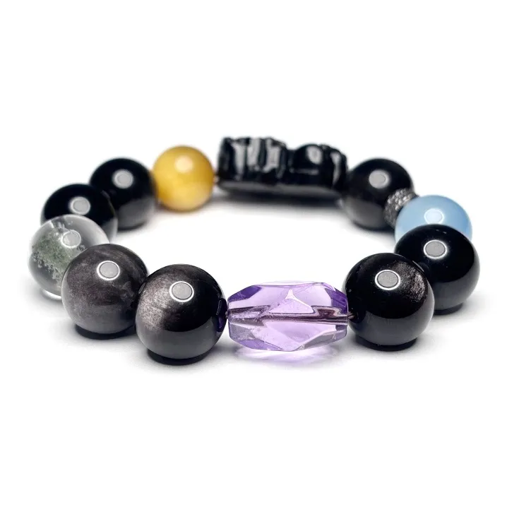 MOUNTAINS AND MANS Natural Obsidian New Chinese Style Luxury Good Luck Beaded Bracelet Men's-2