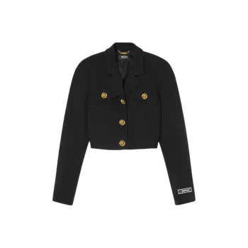 VERSACE Medusa Logo Patch Head Buttons Cropped Jacket
