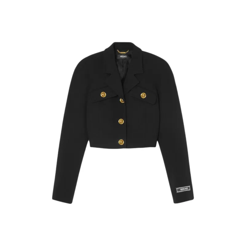 VERSACE Medusa Logo Patch Head Buttons Cropped Jacket-0