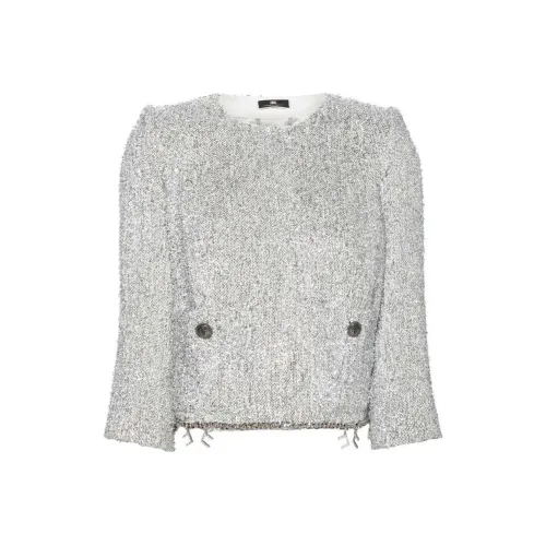 Elisabetta Franchi Collarless Tweed Cropped Jacket