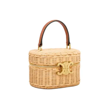 CELINE Triomphe Wicker With Calfskin Handbag Women's Natural & Brown