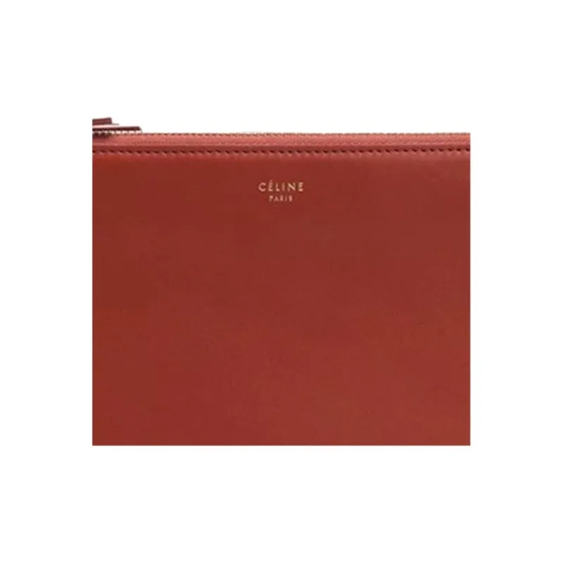 CELINE Trio Leather Shoulder Bag Women's Red-4