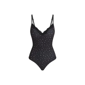SKIMS FW24 FITS EVERYBODY LACE PUSH UP BODYSUIT Bodysuits Women's ONYX ROSEBUD PRINT/Agate Rose Lily Print