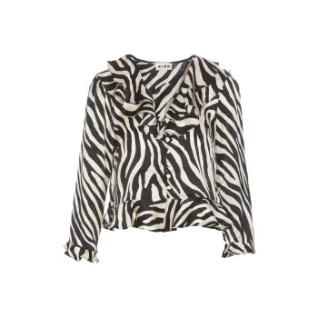 Rixo Atlas Zebra Printed Ruffled Blouse