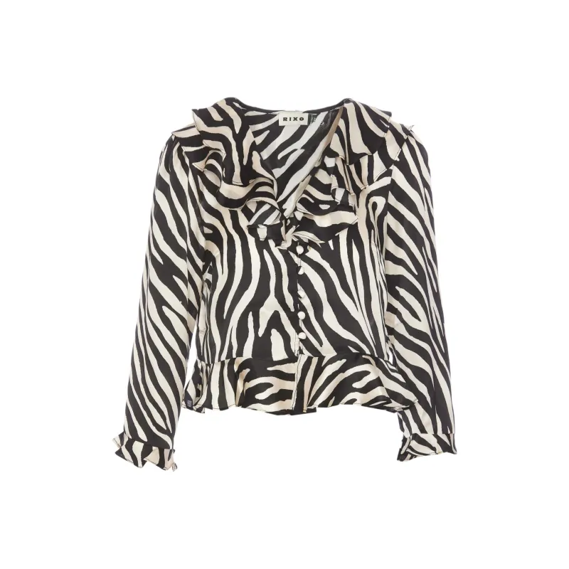 Rixo Atlas Zebra Printed Ruffled Blouse-0