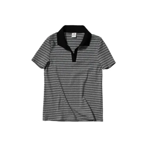 COUNTRY MOMENT Short Sleeved Women's Gray And Black Horizontal Stripes