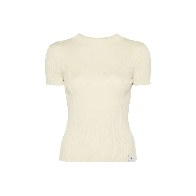 Calvin Klein Mock neck Ribbed T shirt-0