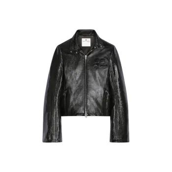 COURREGES Iconic Zipped Vinyl Biker Jacket 'Black'
