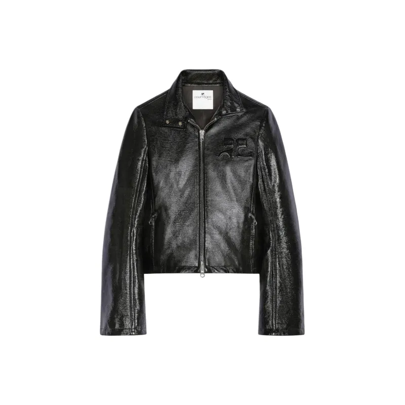 COURREGES Iconic Zipped Vinyl Biker Jacket 'Black'-0