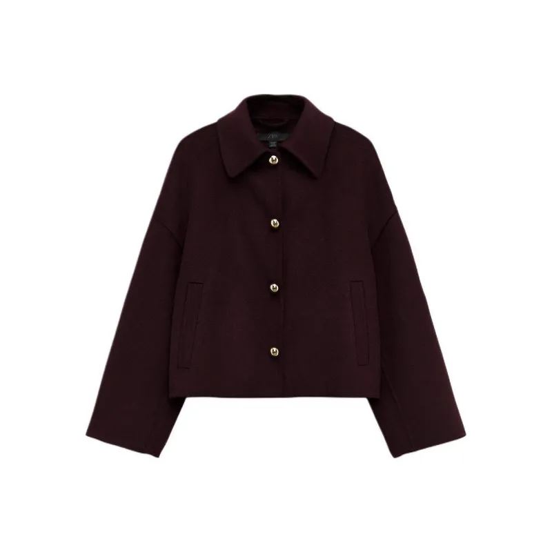 ZARA ZW Series Jackets Coats Women's Burgundy Burgundy-0