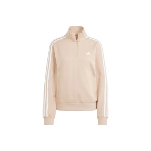 adidas Essentials Women's Quarter Zip 3 Stripes Sweatshirt 'Magic Beige'