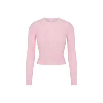 SKIMS FW24 Fake Day Collection SWEATER POINTELLE LONG SLEEVE TOP Knitwear Women's BABY PINK/Light Pink