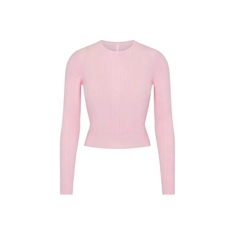 SKIMS FW24 Fake Day Collection SWEATER POINTELLE LONG SLEEVE TOP Knitwear Women's BABY PINK/Light Pink-0