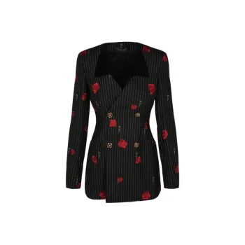 VERSACE Rose Print Striped Double Breasted Jacket 'Black'