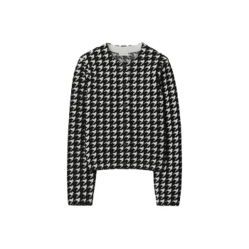 Burberry Houndstooth Pattern Crewneck Buttoned Cardigan